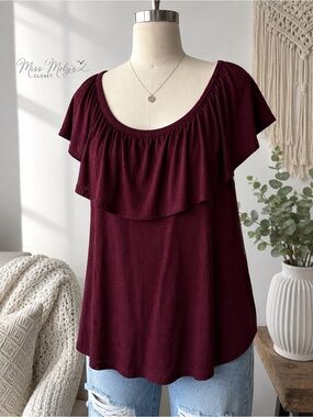 Torrid Burgundy Flutter Sleeve Top Size 2 / 2X